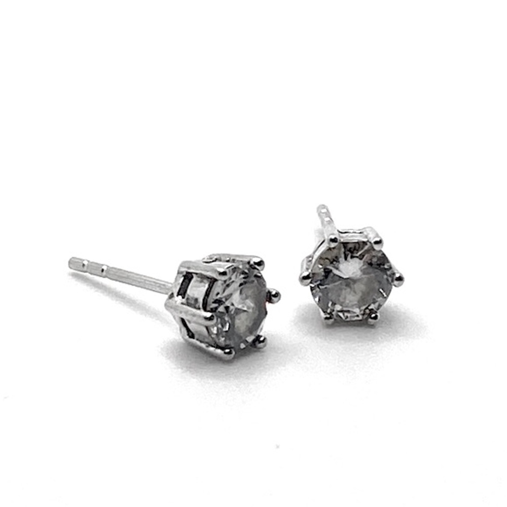 Vtg Sterling Silver & Cz Hexagon Shaped 6 Prong Stud Earrings MHJ 925 / 6mm